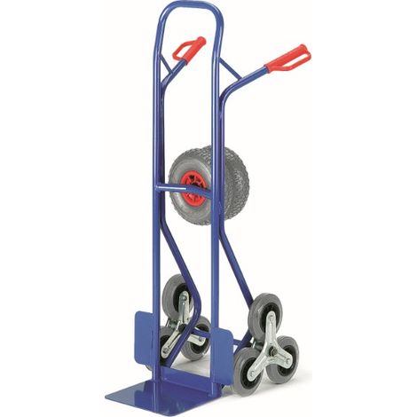 Rollcart Stahlrohr-Treppenkarre mit Wechselrädern, dreiarmige Vollgummi- Radsterne und Luftbereifung, Schaufelbreite 300mm