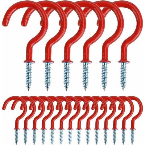 Crochets universels en vinyle avec filetage, crochets pour tasses et accessoires de cuisine, diamètre 5 cm (2 pouces), fixation au plafond ou murale, lot de 20 unités – couleur rouge (1/4)