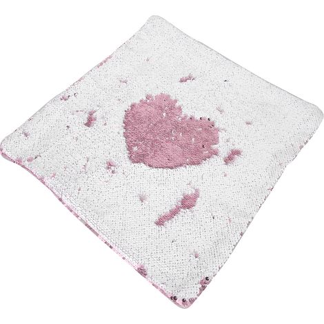 Housse de coussin à sequins en suédine avec fermeture éclair pour canapé et lit - Rose et blanc (1/5)