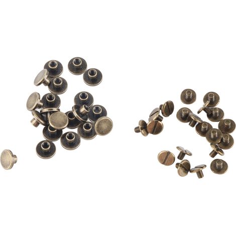 Beyamis 20 vis, écrous, clous et rivets à tête plate en cuivre et laiton avec capuchon en cuir (5 mm) (1/5)