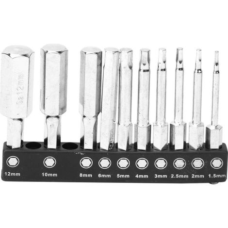 kit tournevisJeu de 10 embouts magnétiques hexagonaux 1/4" (1.5-12mm, 60mm) – S2 steel, haute résistance – Pour maintenance électroménager & mécanique (1/5)