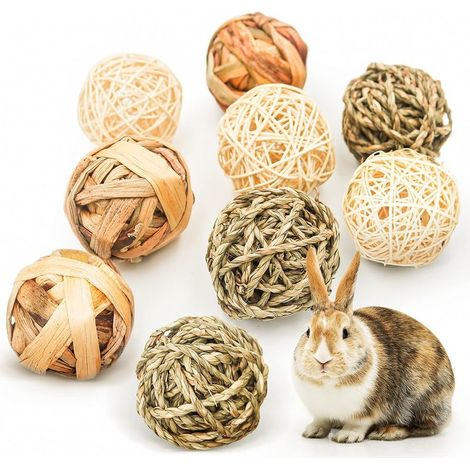 Pièces Jouets à Mâcher pour Petits Animaux,Balle en Rotin,Jeu D'activité Jouets,Boules d'herbe à Mâcher pour améliorer la santé Dentaire des Animaux de Compagnie pour Lapins Hamsters (1/5)