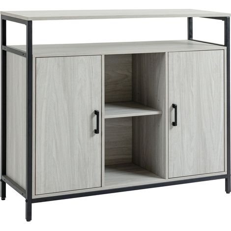 CREDENZA MODERNA IN LEGNO CON 2 ARMADIETTI E RIPIANI 100X34X87.2CM GRIGIO CHIARO (1/5)