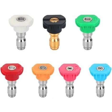 7 pièces Buses pour nettoyeur haute pression, raccords rapides 1/4 pouce, joints pivotants, têtes de pulvérisation adaptés au lavage voiture et à l'entretien du jardin - (1/5)