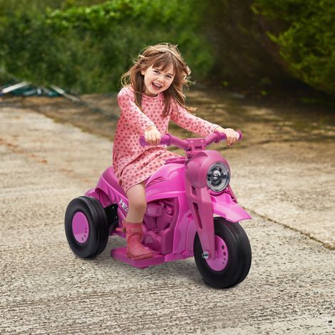 Elektrisches Motorrad für Kinder von 2-5 Jahren, 3 Räder, 6 V, 3 km/h, mit Seifenblasenfunktion, Licht- und Soundeffekten, pink