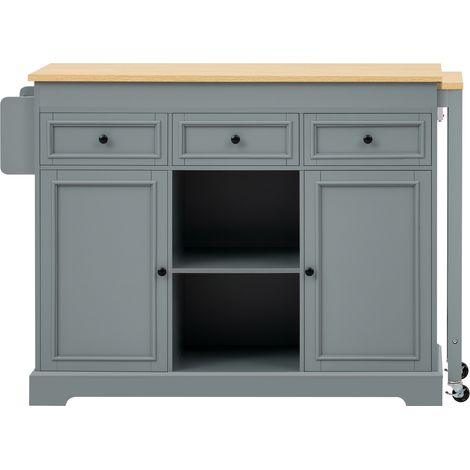 Îlot de cuisine, extensible, sur roulettes, avec rangement, en MDF, 124,3 x 45 x 92 cm, gris (1/5)