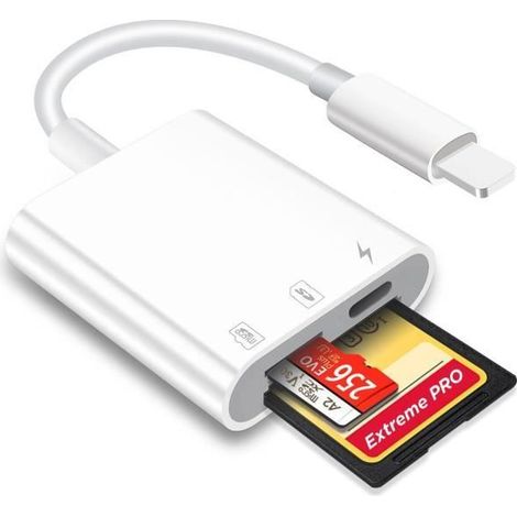 Lecteur de Carte SD/Micro SD pour iPhone/iPad Plug and Play, Adaptateur de Carte mémoire SD avec Lecture et Chargement simultanés (1/4)
