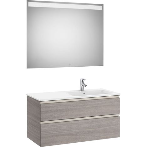 Meuble bas 2 tiroirs + vasque droite + miroir LED THE GAP - ROCA Couleur : Chêne City texturé (1/3)