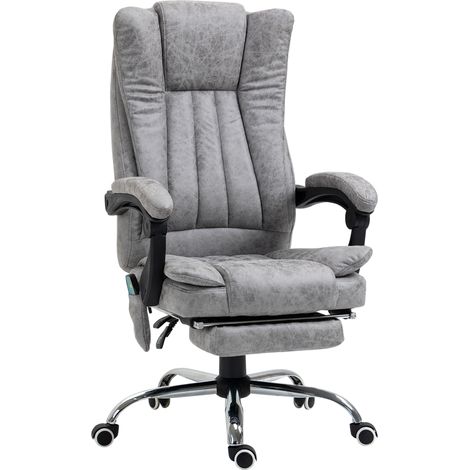 Fauteuil de bureau massant chauffant fauteuil bureau confortable hauteur réglable dossier inclinable repose-pied revêtement synthétique gris (1/5)