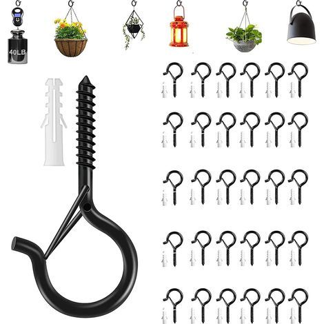 30 Pièces Crochet à Visser, Crochet a Visser Inox Crochet Plafond avec Boucle de Sécurité, pour Suspendre des Plantes, Carillons Eoliens, Lumières Féeriques, Décoration de Fête (1/5)