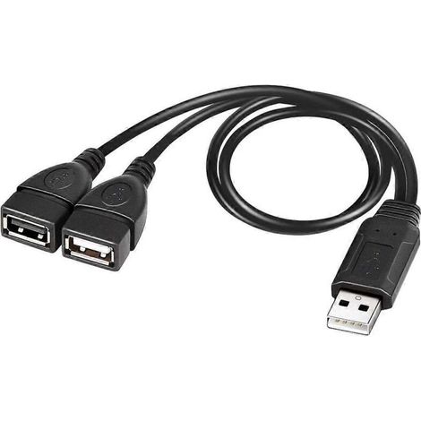 Câble répartiteur de charge en Y USB 2.0 A mâle vers double prise USB femelle -- (1/5)