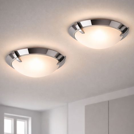 Plafoniera LED in vetro satinato plafoniera bagno soggiorno luce cromo rotonda, metallo, 12W 1200lm bianco caldo, DxH 27x8,3 cm, set di 2