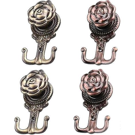 Lot de 4 crochets de rideaux en métal à motif rose, crochets d'embrasses de rideaux vintage en alliage de zinc (1/4)
