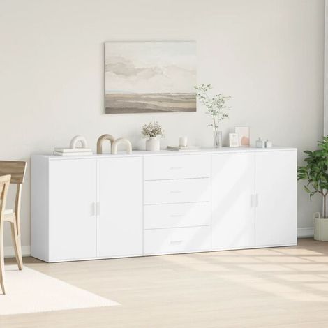 Lot de 3 Meubles d'Appoint en Bois Ingénierie Blanc – Commodes Basses Polyvalentes pour Salon, Chambre et Entrée (1/5)