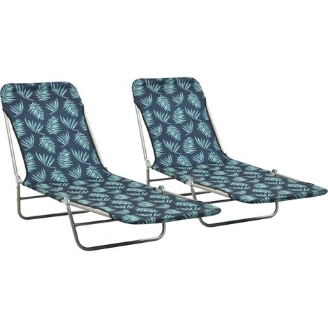 Tumbonas plegables 2 piezas acero y tela estampado hojas 020011935