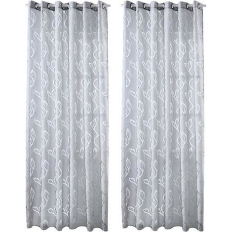 (Grau) 2 Stück graue, transparente Gardinen 100 x 250 cm mit Blattmuster, elegante Dekoration für Wohnzimmer, Schlafzimmer und Esszimmer (1/4)