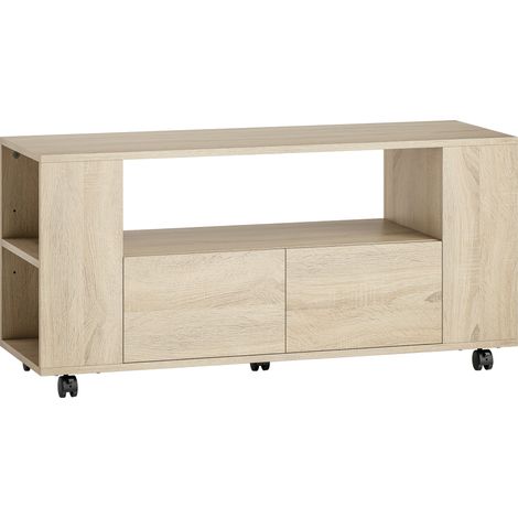 Mobile Porta TV 102x34.5x48.5 cm da 42" con Ruote Ripiani Regolabili e Cassetti Legno (1/5)