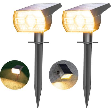 Spot Solaire Exterieur Outdoor 56 LEDs 3 Modes Lampe Jardin Fonction en 1 et IP65 Étanche Projecteur Lot de 2 (1/5)
