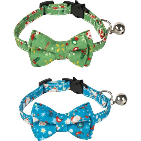 Collier Pour Chien - Motif Noël - Réglable 20-28 cm - Avec Nœud Papillon Détachable - Polyester Haute Densité - Lot De 2 (1/5)