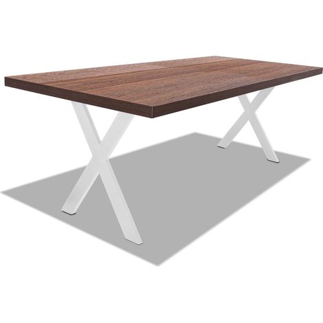 Esstisch aus Holz und Metall mit X-Fu� wei� - 220x100 cm