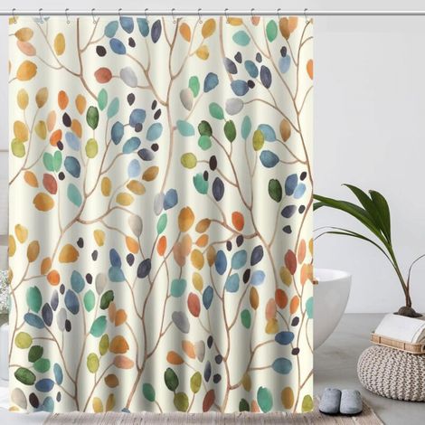 Rideau Douche Anti Moisissure Rideau de Douche 180 cm x 200 cm Couleur Floral Rideaux de Baignoire Tissu Lavable Imperméable Rideaux Salle de Bain avec 12 Crochets (1/4)