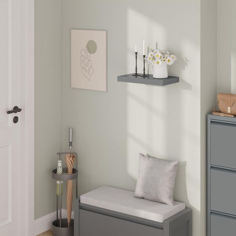WOLTU 1x Wandregal, Schweberegal MDF Wandboard mit Metallhalterung, für Küche Badezimmer Wohnzimmer Schlafzimmer, 40x22,9x3,8 cm, Hochglänzend Grau
