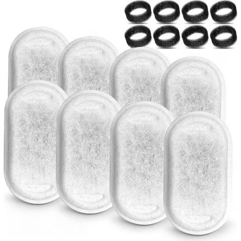 Set mit 16 Ersatzfiltern für Wasserspender, Brunnentyp für Katzen und Hunde Elindor Inox, Reinigung, Aktivkohle, entfernt effektiv Verunreinigungen und Haare, 8 Baumwollfilter und 8 Vorfilterschwämme (1/5)