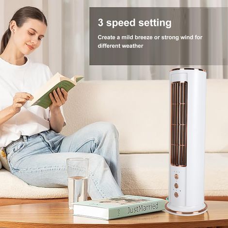 Ventilatore da tavolo senza pale Toivize, ricaricabile tramite USB, 3 velocità, silenzioso, con telecomando, oscillante, compatto per l'estate. (1/5)