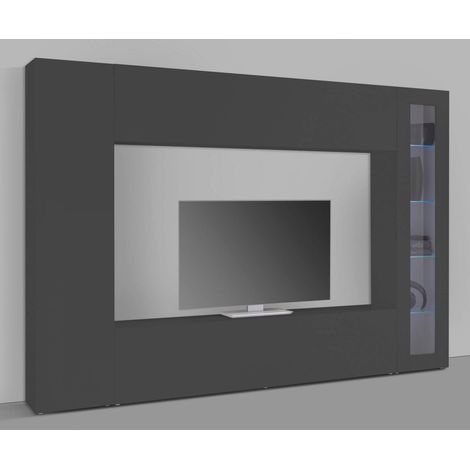 Parete Attrezzata Moderna per Soggiorno 260x30x180cm - ECHO - Colore: antracite opaco