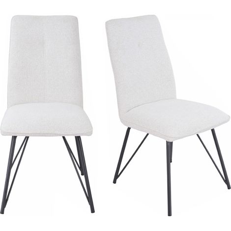 Lot 2 chaises en tissu doux écru avec pieds en métal noir - LUCAS (1/5)