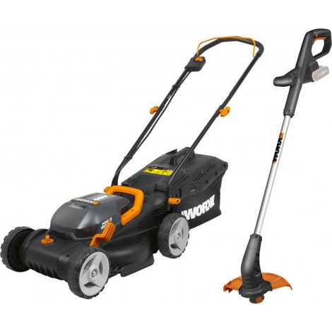 Conjunto de cortacésped y bordeadora inalámbricos Worx WG927E de 40 voltios con dos baterías de 2 Ah para jardines de hasta 280 m². (1/5)