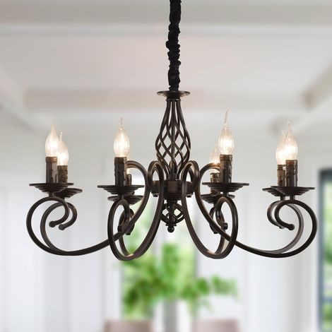 1 Lustre Suspension Fer 8 Lumières Style Vintage Chaîne Réglable Pour Salle À Manger Cuisine (1/5)