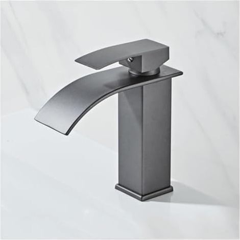 Robinet de lavabo style cascade, robinet de salle de bain en acier inoxydable, gris classique, design élégant. (1/5)