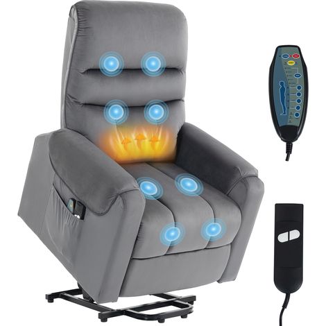 Fauteuil releveur électrique - HOMCOM - massage et chaleur - dossier inclinable, repose-pieds - 79x97x103cm - velours - gris foncé (1/5)