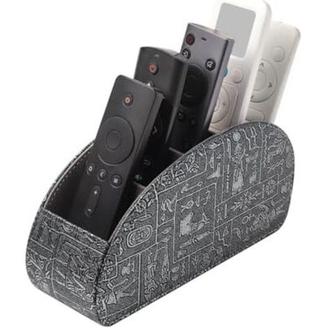 Remote control holder with 5 compartments, large compartment for remote controls for TV, DVD, 4K stick and Blu-ray, storage for pen remote controls, L-Retro Silver