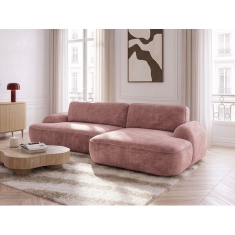 BOBOCHIC - Canapé d'angle convertible CELESTE tissu lisse Angle droit Rose (1/4)