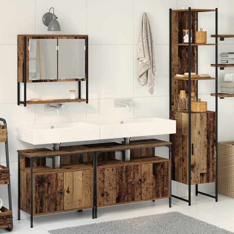 vidaXL Set di mobili per il bagno con lo scaffale 4 pcs Legno vecchio (1/5)