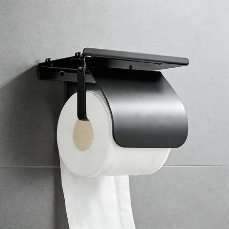 Stainless Steel Tissue Holder with Lid and Cell Phone Rack Resistant Paper Towel Rack for Bathroom Home Office Hotel Functional and Stylish Bathroom Organizer(Noir) (1/5)