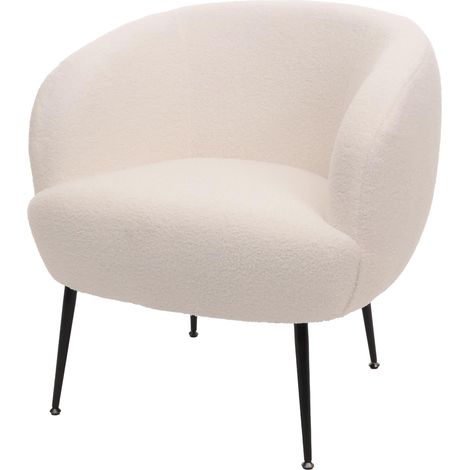 [NEUWERTIG] Lounge-Sessel HHG-442, Cocktail-/Clubsessel Polstersessel Sessel, Stoff/Textil Bouclé (330g/m²) Metall MVG weiß