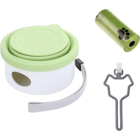 Distributeur de sacs à déjections canines 3 en 1 avec bol pliable et récipient pour aliments, accessoire de voyage pour animaux de compagnie, 4 couleurs (vert)-AquaForge (1/5)