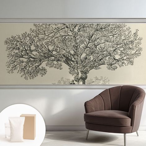 Papier peint intissé pour salon chambre à coucher peint imprimé Installation facile - Colle incluse gratuite Illustration d'arbre 250x104 cm (1/5)
