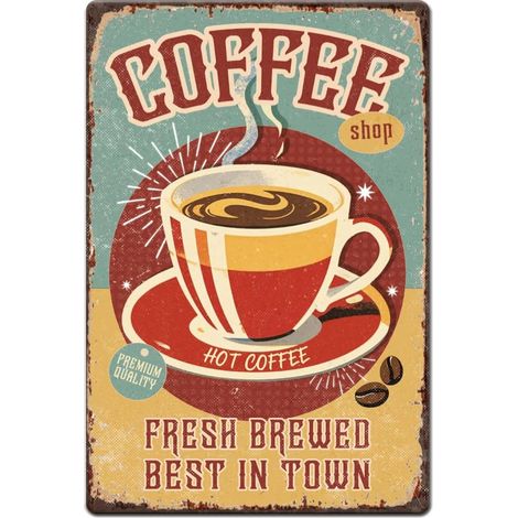1 plaque en tôle vintage en métal 20 x 30 cm - Plaque rétro en fer avec café chaud - Aspect rouille - Pour café, bar, pub, maison, bureau, cuisine - Décoration murale (1/5)