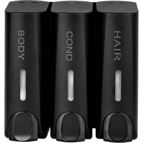 3 Distributeur de Savon Pour Gel Douche Shampoing Après-Shampooing Support Mural Noir Mat (1/5)