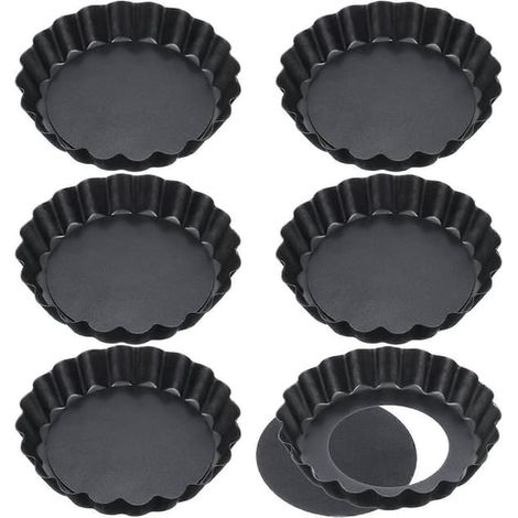 KLVGTIFS PU - Lot de 6 moules à quiche antiadhésifs de 10 cm, fond amovible, moules à tartelettes, moule à tarte à fond amovible, moule à cheesecake, moule à tarte. (1/4)