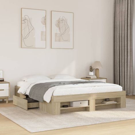 Bed Frame without Mattress Sonoma Oak 150x200 cm King Size Engineered Wood vidaXL (1/5)