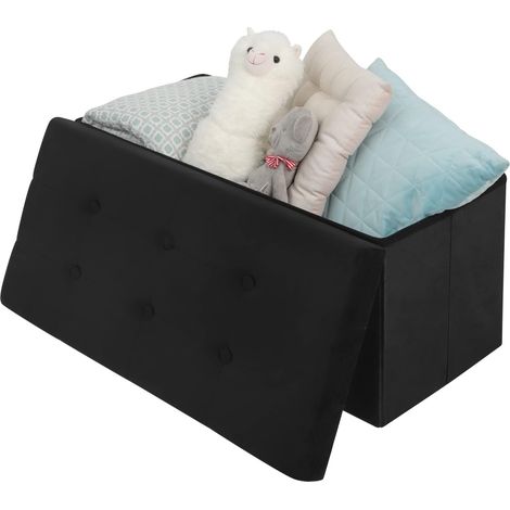 WOLTU Otomano y reposapié con Tapa Taburete Puff de Terciopelo Taburete Plegable de Almacenamiento 76x37.5x38 CM Negro B (1/4)