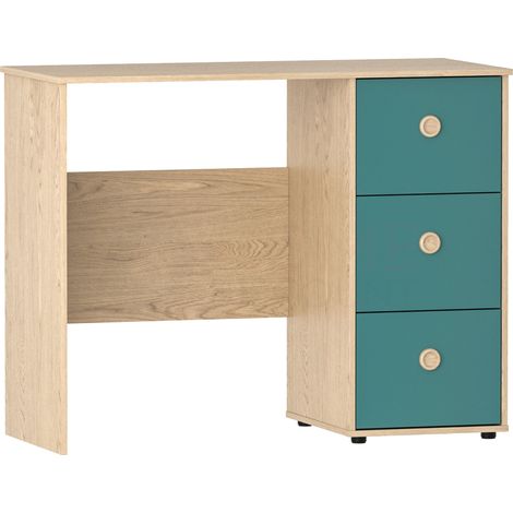 Neptune Computertisch, 2 Schubladen, Schminktisch, Regale, Stauraum Zuhause, Blau-Eiche (1/5)
