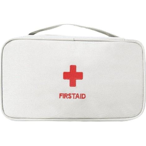 Erste-Hilfe-Tasche Grau-Weiß, Leer, Oxford-Stoff, Tragbar