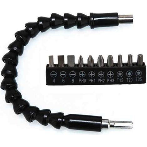Arbre Flexible Visseuse, 300mm Tige de Rallonge Flexible pour Perceuse, Universel Hexagonal Vissage Rallonge Magnétique avec Jeu de Têtes de Tournevis (Tige Hexagonale de 1/4") (1/5)