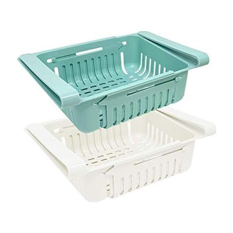 Lot Boite De Rangement et Organisation De Cuisine Frigo, Organisateur De Tiroir Rétractable Pour Réfrigérateur Frigo, Bleu Blanc Rose Et Beige Couleurs (Lot de 2) (1/4)